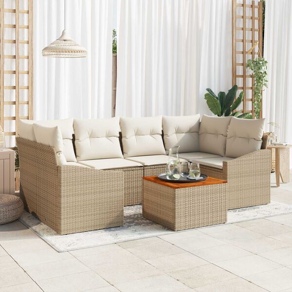 vidaXL Havesofa S&aelig;t med pude 7 pcs Beige polyrattan