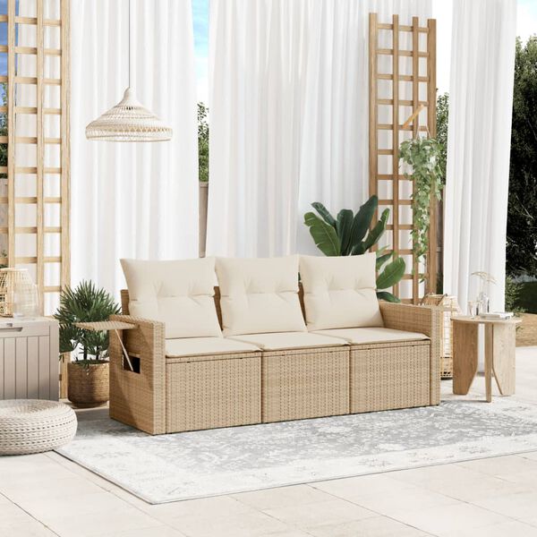 vidaXL sofas&aelig;t til haven 3 dele med hynder polyrattan beige