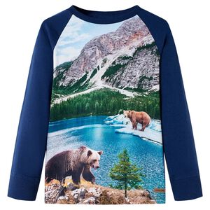 vidaXL Lang&aelig;rmet T-shirt til b&oslash;rn str. 104 marinebl&aring;
