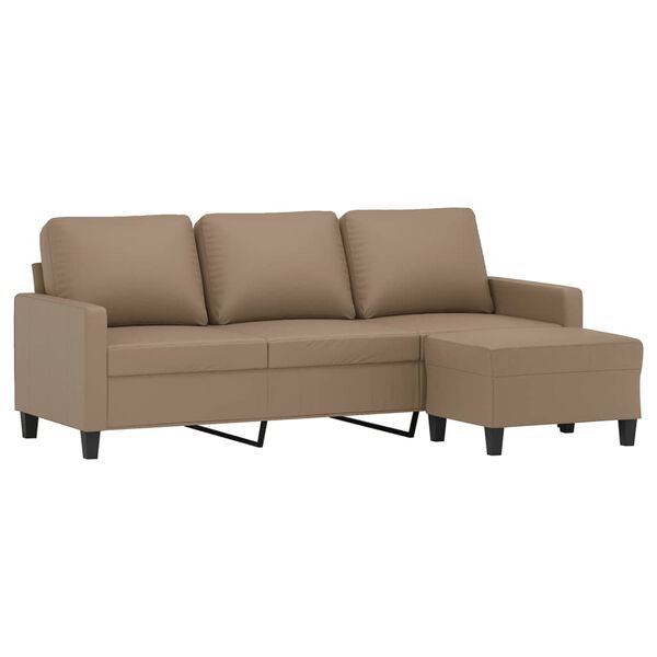 vidaXL 3-personers sofa med fodskammel 180 cm kunstlæder cappuccino
