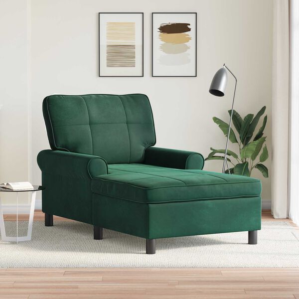 vidaXL Chaise Lounge med pude M&oslash;rkegr&oslash;n 91 x 157 x 91 cm Fl&oslash;jl