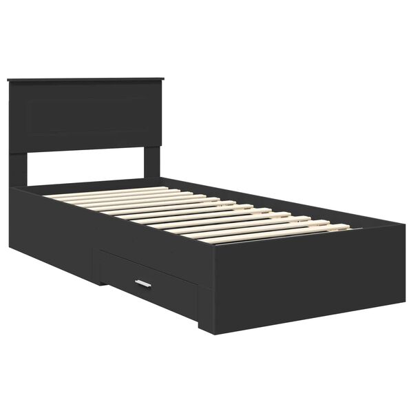 vidaXL Sengestel med skuffe Sort og S&oslash;lv 75 x 190 cm Konstrueret tr&aelig;