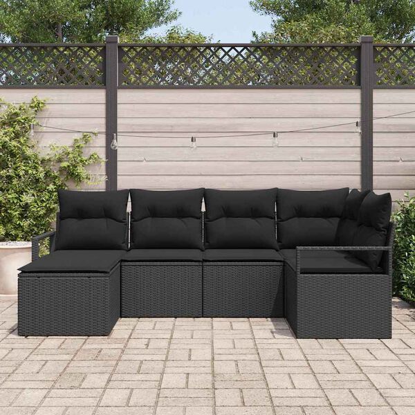 vidaXL Sofa S&aelig;t med pude 6 pcs Sort polyrattan