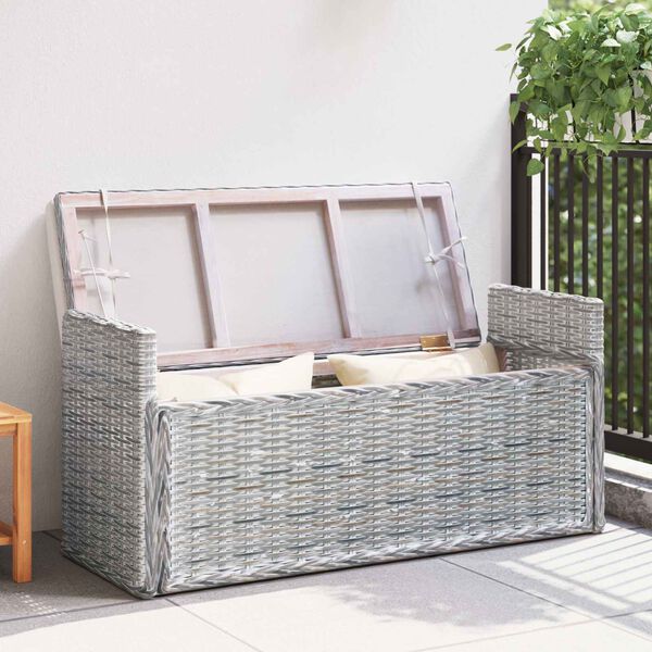vidaXL Opbevaringsb&aelig;nk med pude Hvidvask 110 x 40 x 50 cm Rattan