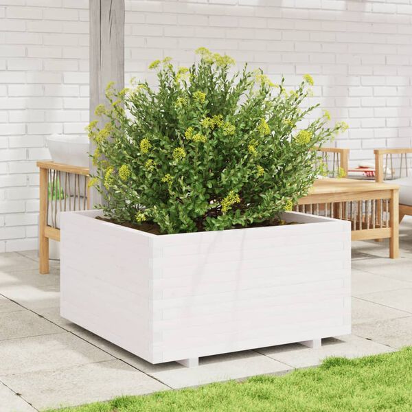 vidaXL plantekasse 90x90x49,5 cm massivt fyrretr&aelig; hvid
