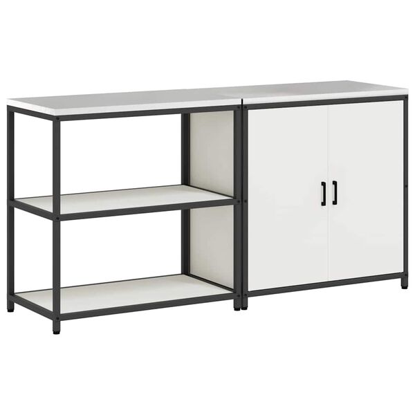 vidaXL K&oslash;kkenopbevaringss&aelig;t med hylde 2 pcs Hvid Koldvalset st&aring;l