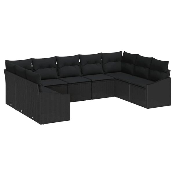 vidaXL Sofa S&aelig;t med pude 9 pcs Sort polyrattan