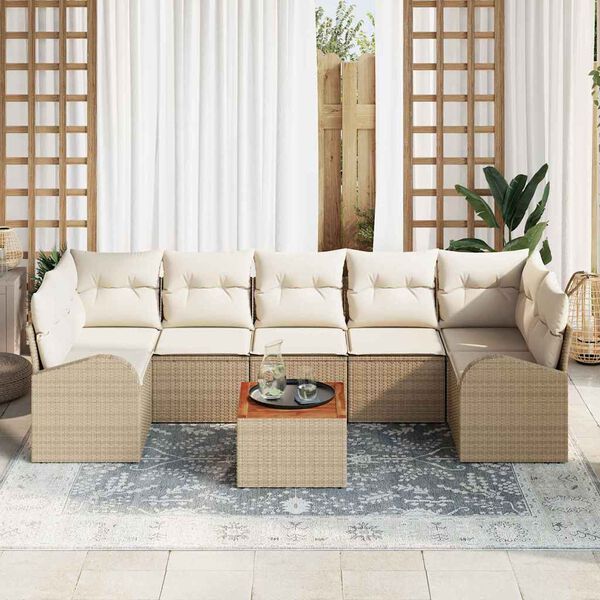 vidaXL Havesofa S&aelig;t med pude 8 pcs Beige polyrattan
