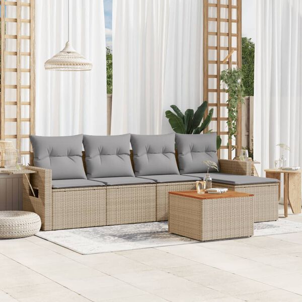 vidaXL havesofas&aelig;t 6 dele med hynder polyrattan beige