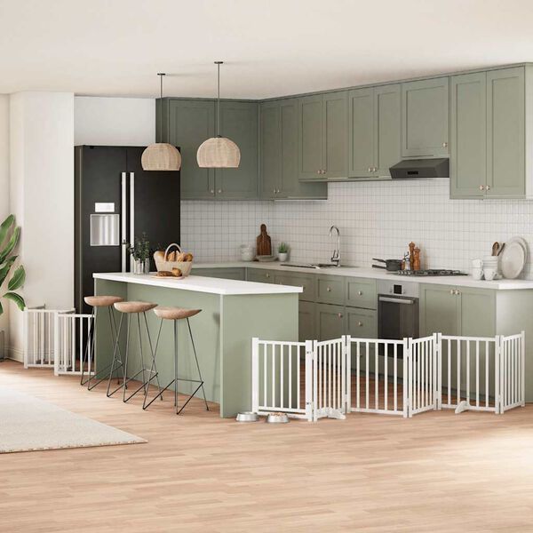 vidaXL hundel&aring;ge med d&oslash;r 15 paneler 750 cm foldbar poppeltr&aelig; hvid