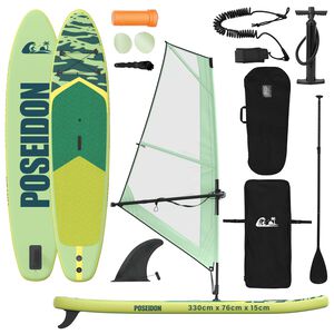 vidaXL Oppusteligt SUP Board med Sejl POSEIDON 330 x 76 x 15 cm Gr&oslash;n