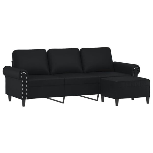 vidaXL 3-personers sofa med fodskammel 180 cm kunstl&aelig;der sort