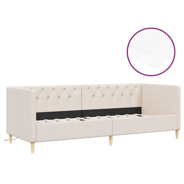 vidaXL daybed med madras og USB 90x200 cm stof cremefarvet