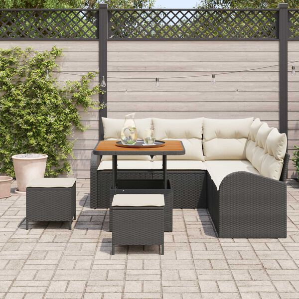vidaXL Havesofa Sæt med pude 8 pcs Sort Poly rattan