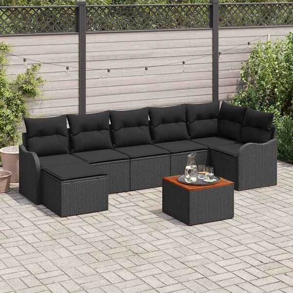 vidaXL Havesofa Sæt 8 pcs Sort Poly rattan