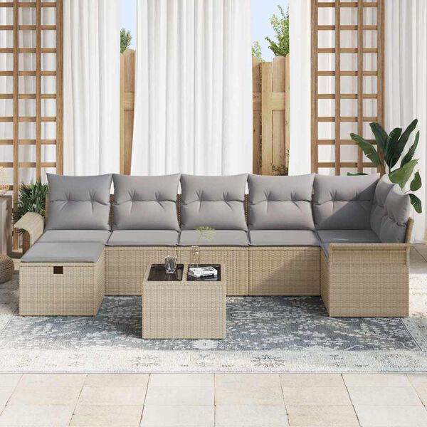 vidaXL Havesofa S&aelig;t med pude 8 pcs Beige og lys gr&aring; polyrattan