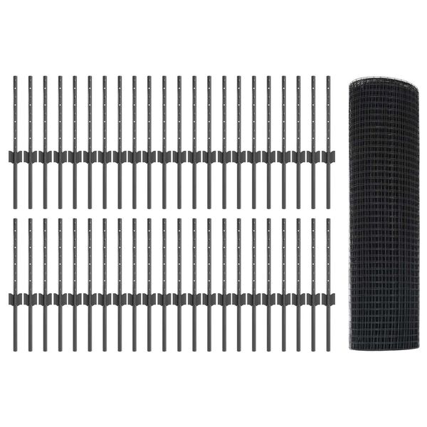 vidaXL Hegn med post Gr&aring; 0,4 x 100 m St&aring;l og PVC