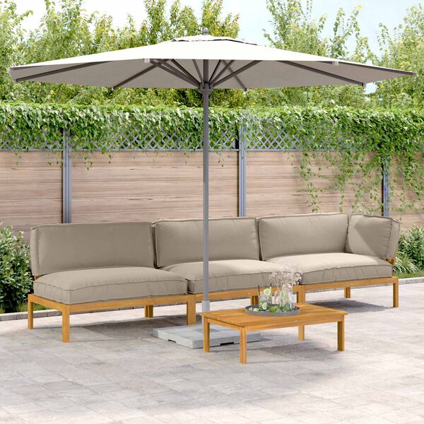 vidaXL Sofa S&aelig;t med pude Ensfarvet 4 pcs Gr&aring;brun Massivt Akacietr&aelig;