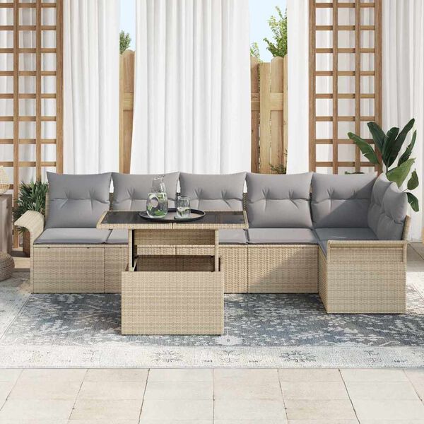 vidaXL Havesofa S&aelig;t med pude 7 pcs Beige polyrattan