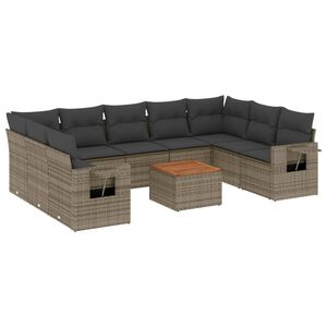 vidaXL sofas&aelig;t til haven 10 dele med hynder polyrattan gr&aring;