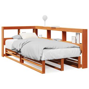 vidaXL seng med reol uden madras 90x200 cm massivt fyrretr&aelig; gyldenbrun
