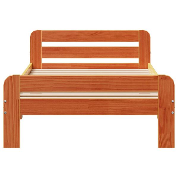 vidaXL sengeramme uden madras 75x190 cm massivt fyrretr&aelig; gyldenbrun