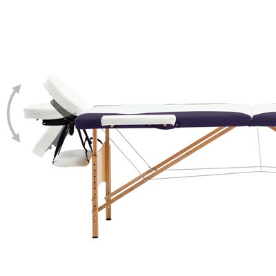 vidaXL sammenfoldeligt massagebord med træstel 2 zoner hvid og lilla