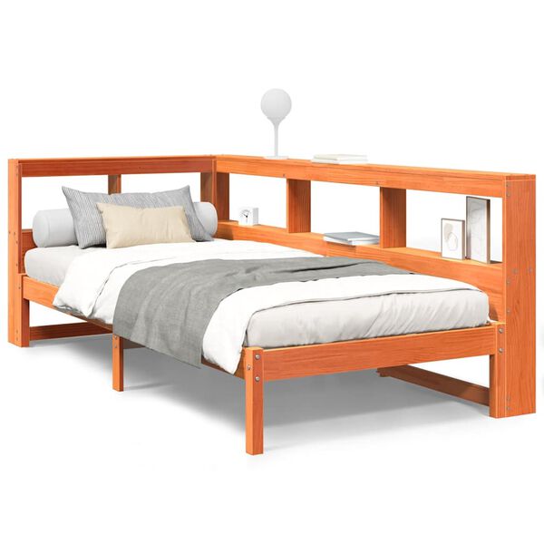 vidaXL seng med reol uden madras 100x200cm massivt fyrretræ gyldenbrun