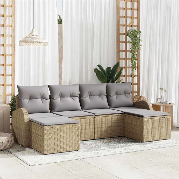 vidaXL Sofa S&aelig;t med pude 6 pcs Beige og lysegr&aring; polyrattan