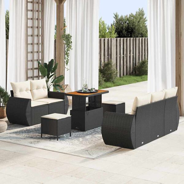 vidaXL Havesofa S&aelig;t 8 pcs Sort polyrattan