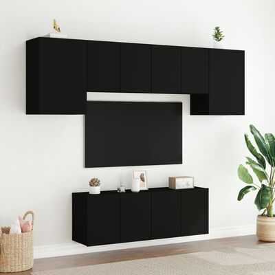 vidaXL tv-møbel til væg 6 dele konstrueret træ sort