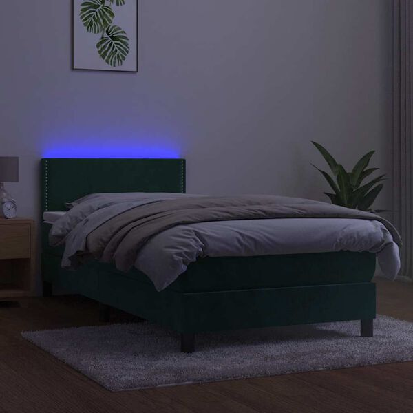 vidaXL kontinentalseng med madras og LED-lys 80x200 cm velour m&oslash;rkegr&oslash;n