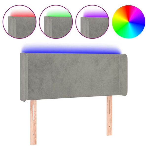 vidaXL sengegavl med LED-lys 103x16x78/88 cm fl&oslash;jl lysegr&aring;