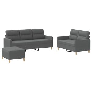 vidaXL sofas&aelig;t 3 dele med hynder stof m&oslash;rkegr&aring;