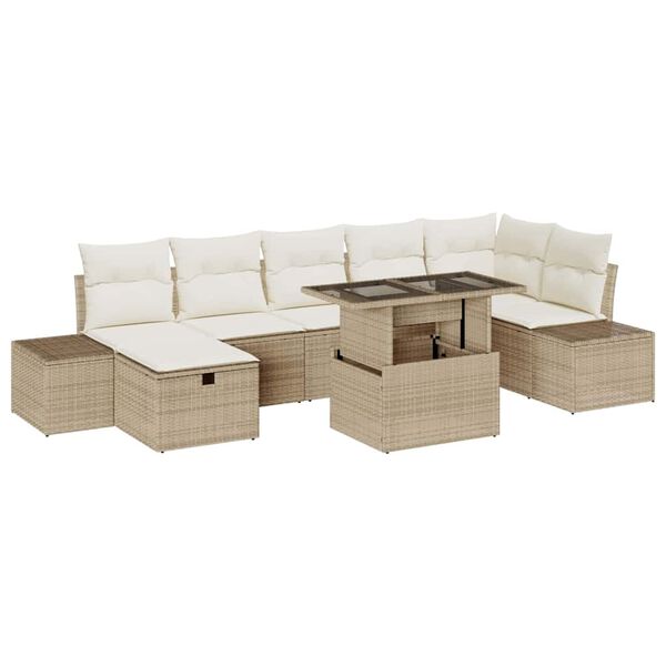 vidaXL Havesofa S&aelig;t 8 pcs Beige polyrattan