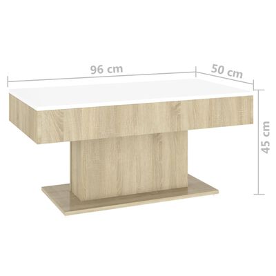 vidaXL sofabord 96x50x45 cm spånplade hvid og sonoma-eg