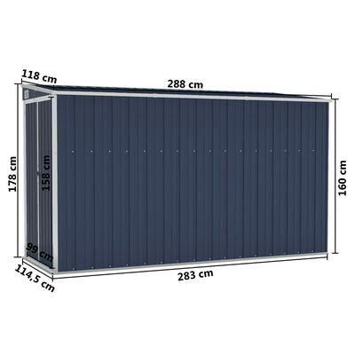 vidaXL vægmonteret haveskur 118x288x178 cm stål antracitgrå