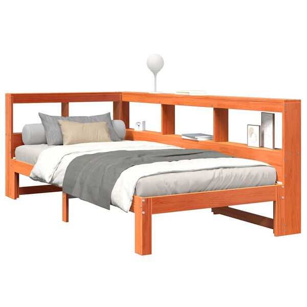 vidaXL seng med reol uden madras 100x200cm massivt fyrretr&aelig; gyldenbrun