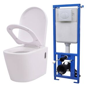 vidaXL v&aelig;gh&aelig;ngt toilet med skjult cisterne keramik hvid
