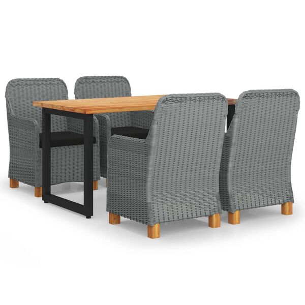 vidaXL spisebordss&aelig;t til haven med hynder 5 dele polyrattan lysegr&aring;