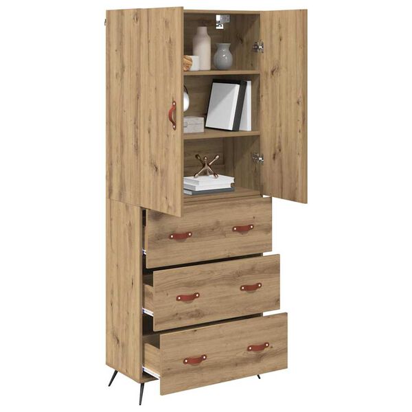 vidaXL Highboard Artisan Egetræ 69,5 x 34 x 180 cm Konstrueret træ