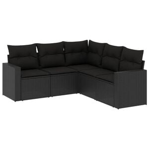 vidaXL sofas&aelig;t til haven 5 dele med hynder polyrattan sort