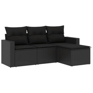 vidaXL sofas&aelig;t til haven 4 dele med hynder polyrattan sort