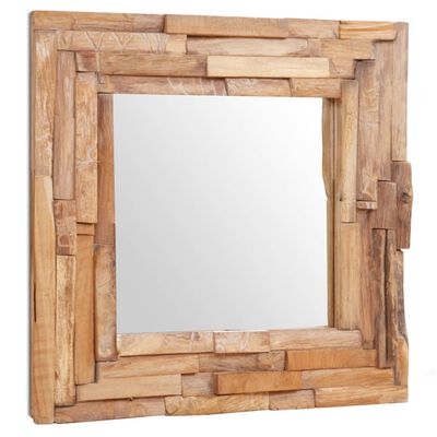 vidaXL dekorativt spejl i teak 60 x 60 cm firkantet