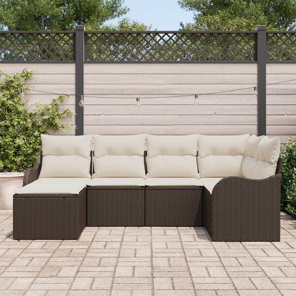 vidaXL Havesofa Sæt med pude 6 pcs Brun og hvid Poly rattan