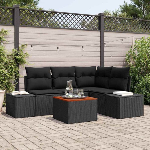 vidaXL Havesofa Sæt med pude 5 pcs Sort polyrattan