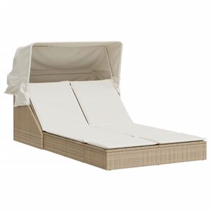 vidaXL solseng med baldakin og hynder polyrattan beige