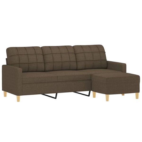 vidaXL 3-personers sofa med fodskammel 180 cm stof Brun