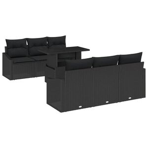 vidaXL Havesofa S&aelig;t med pude med opbevaring 7 pcs Sort polyrattan