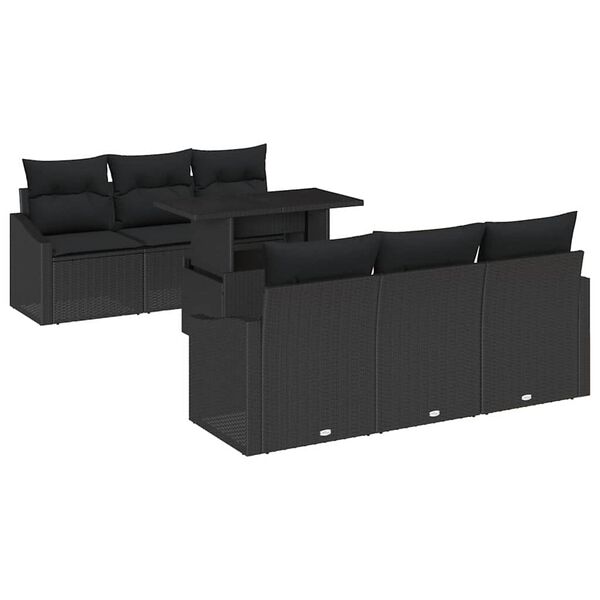 vidaXL Havesofa Sæt med pude med opbevaring 7 pcs Sort polyrattan